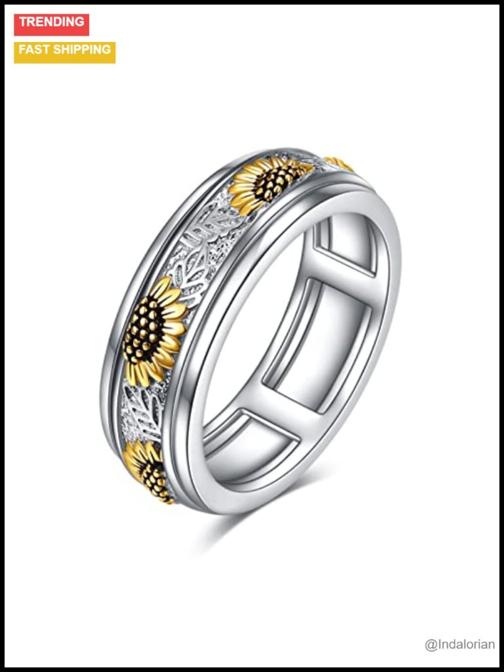 Sterling Silver Anxiety Spinner Ring Sunflower Fidget Stress Relief Gift